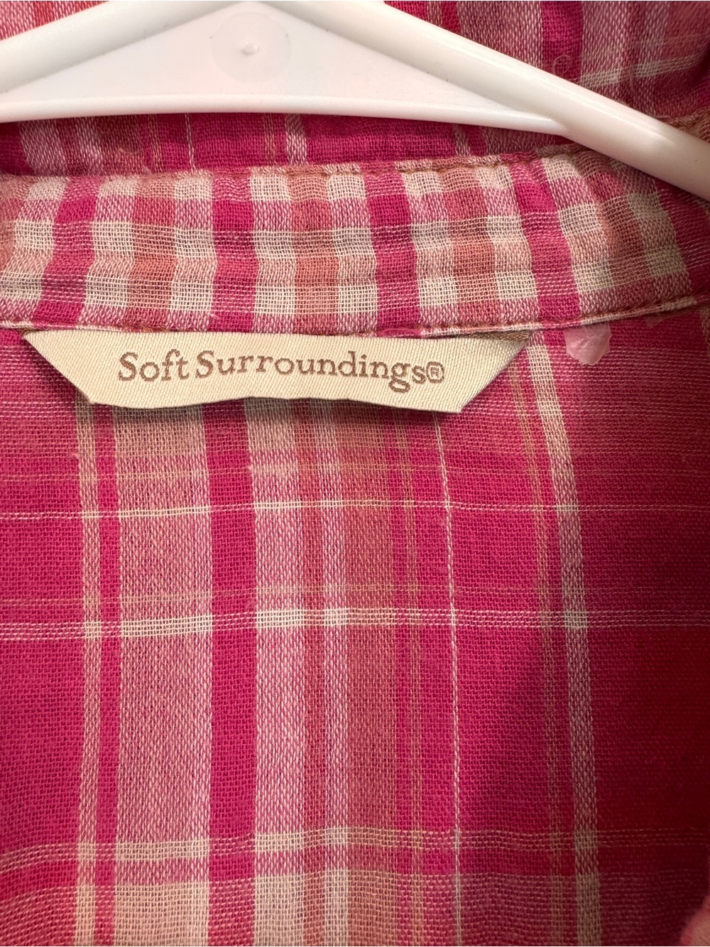 Soft Surroundings Size Large Plaid Button Down Long Sleeve Shirt Top Floral Back - Picture 4 of 7
